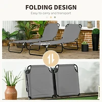 Outsunny Folding Chaise Lounge Set of 2 with Adjustable Backrest, Dark