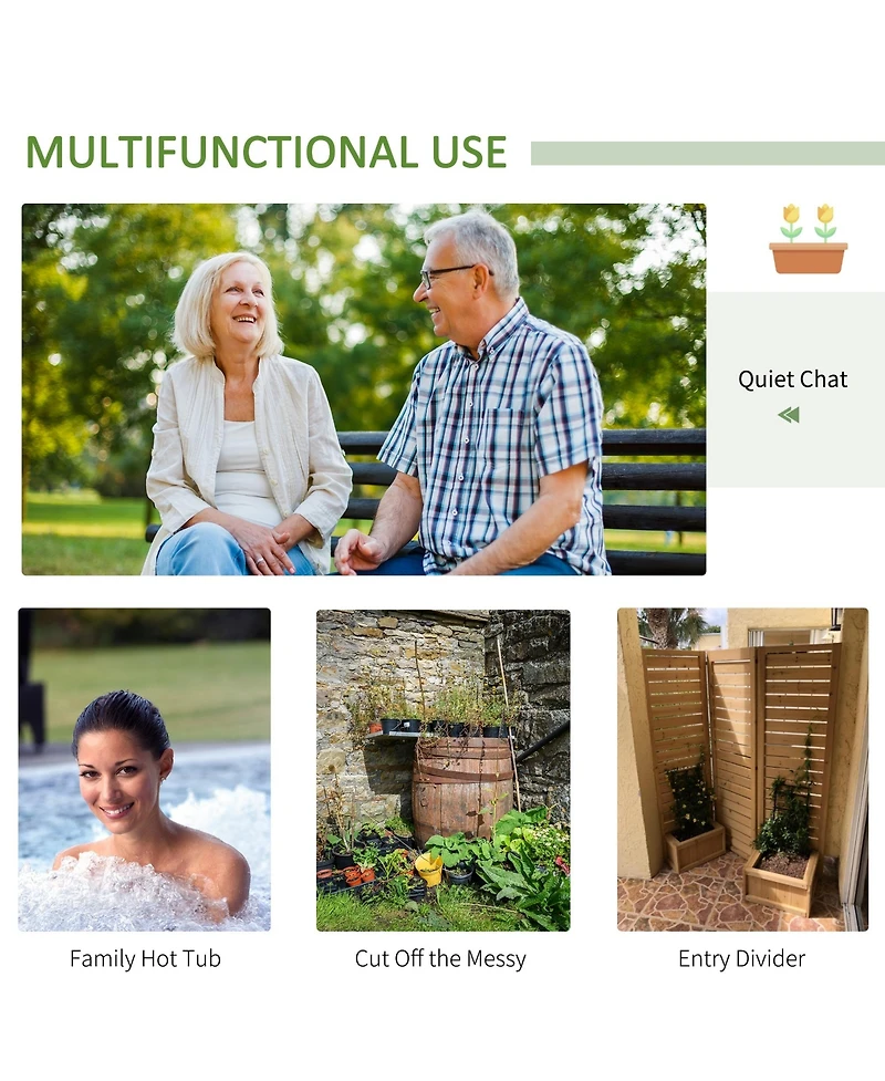 Outsunny Privacy Screen w/ Planter Box, 4 Raised Beds, Drainage Hole