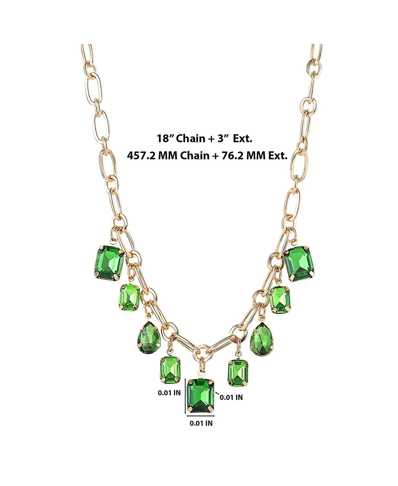 Jessica Simpson Green Gem Drop Charm Necklace in Gold-Tone Chain
