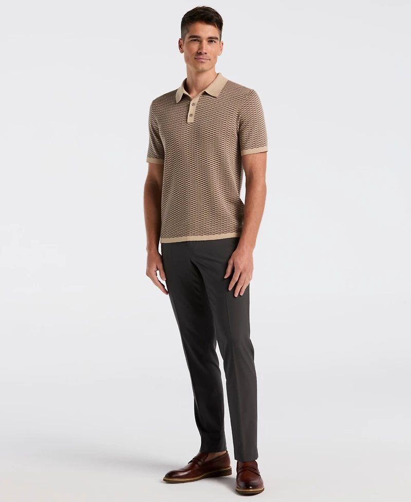 Perry Ellis Men's Cotton Modal Geo Short Sleeve Polo Sweater
