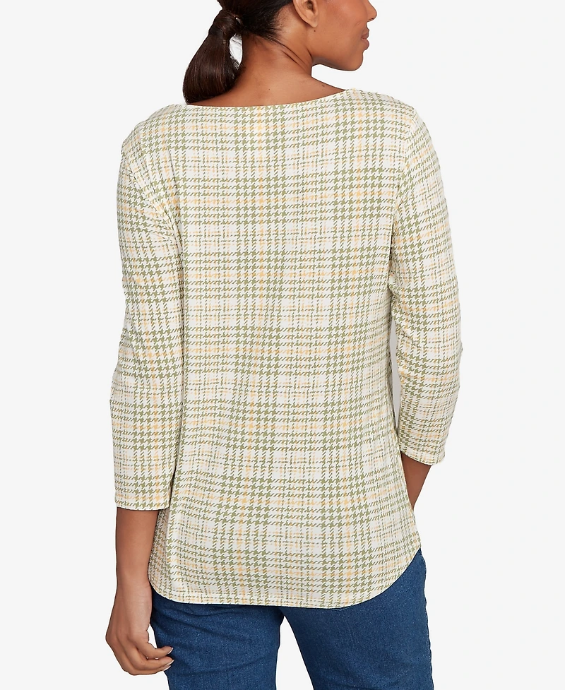 Ruby Rd. Petite Autumn Cat Houndstooth Top