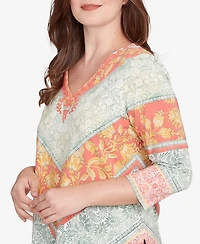 Ruby Rd. Petite Embellished Floral Chevron Knit Top