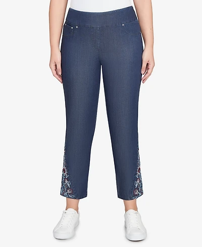 Ruby Rd. Petite Stretch Denim Embroidered Ankle Jeans