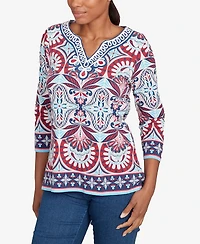 Ruby Rd. Petite Embellished Geo Border Knit Top
