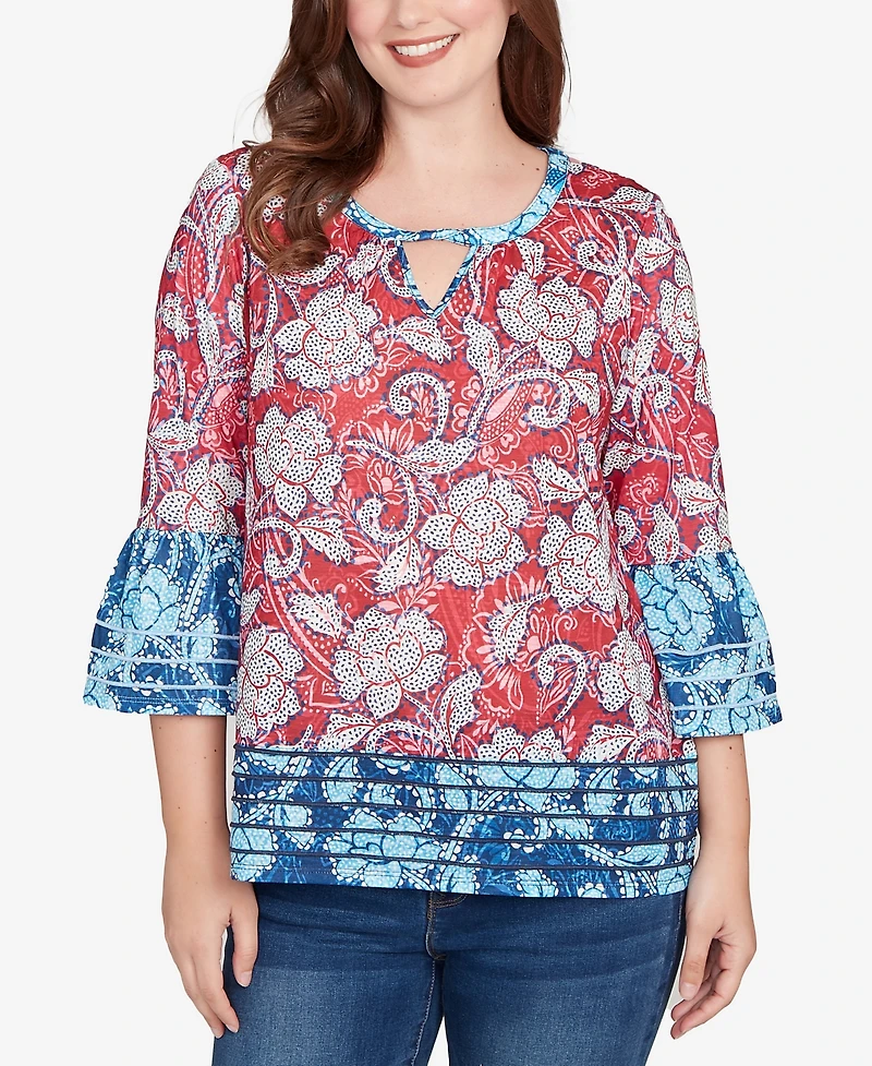 Ruby Rd. Petite Speckled Floral Flounce Sleeve Top