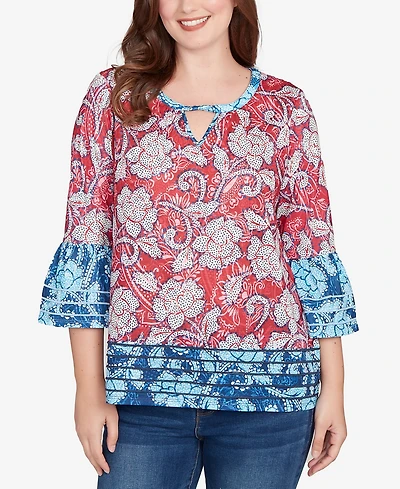 Ruby Rd. Petite Speckled Floral Flounce Sleeve Top
