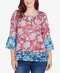 Ruby Rd. Petite Speckled Floral Flounce Sleeve Top