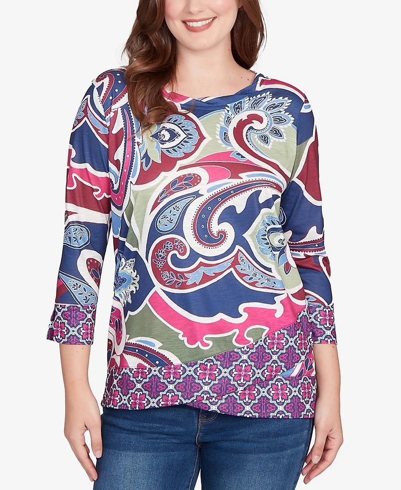 Ruby Rd. Petite Geo Paisley Border Top