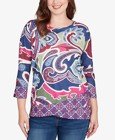 Ruby Rd. Petite Geo Paisley Border Top