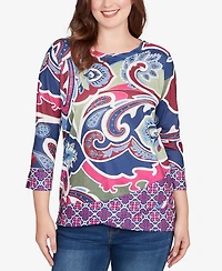 Ruby Rd. Petite Geo Paisley Border Top