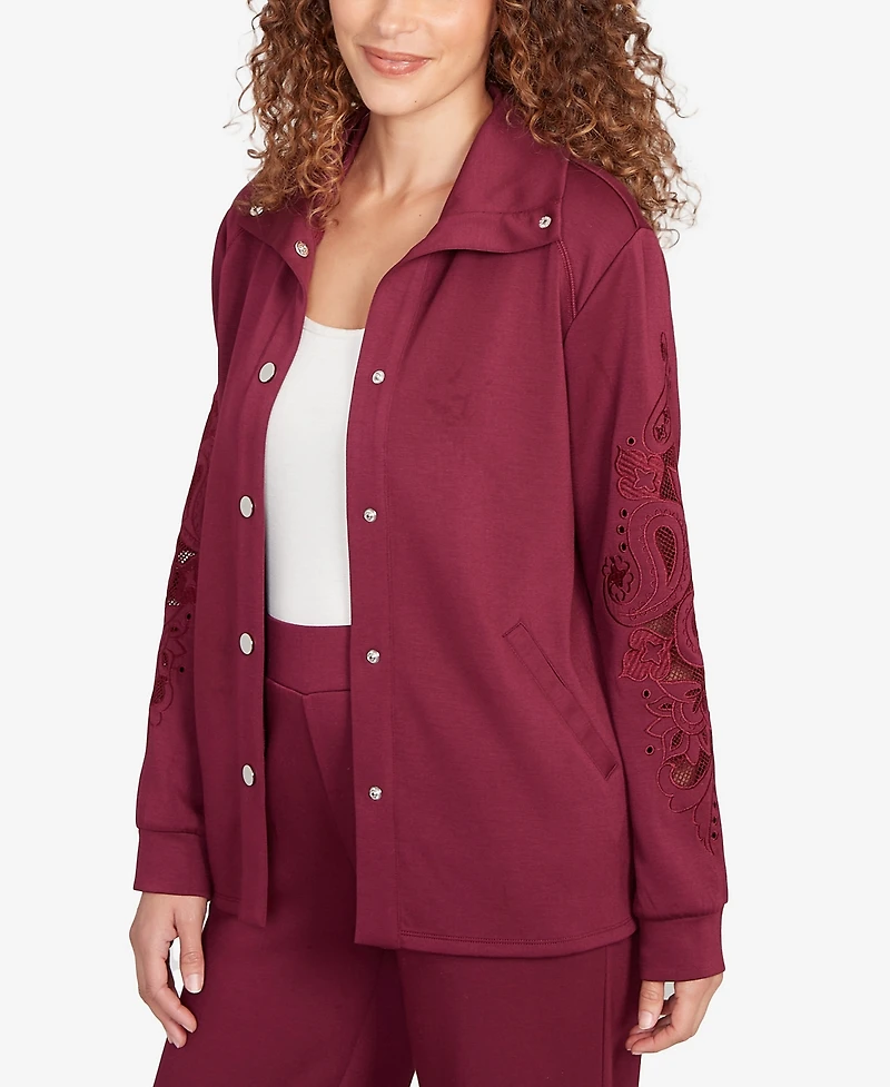 Ruby Rd. Petite Embroidered Floral Cutout Snap Jacket