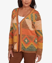 Alfred Dunner Petite Mount Laurel Patchwork Long Sleeve Cardigan Sweater
