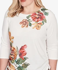 Alfred Dunner Petite Mount Laurel Asymmetric Floral Side Tie Top