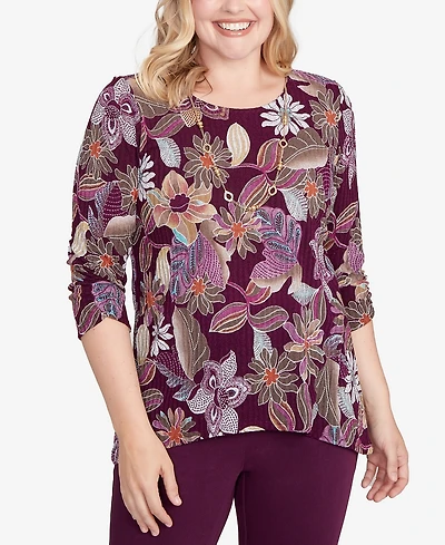 Alfred Dunner Petite Urban Legend Batik Floral Melange Printed Top