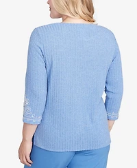 Alfred Dunner Petite Medallion Bordered Top with Necklace