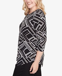 Alfred Dunner Petite Geometric Textured Top with Necklace