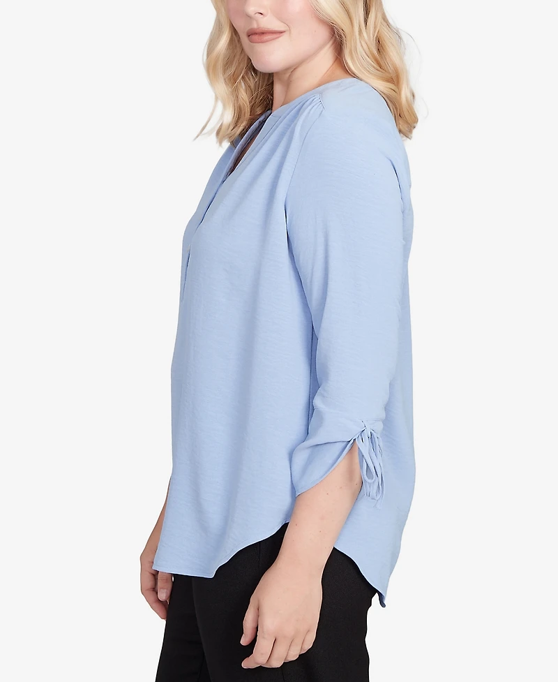 Alfred Dunner Petite Tie Sleeve Crinkle Textured Henley Top