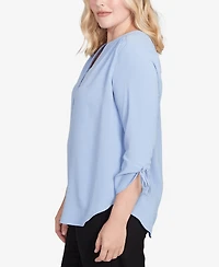 Alfred Dunner Petite Tie Sleeve Crinkle Textured Henley Top