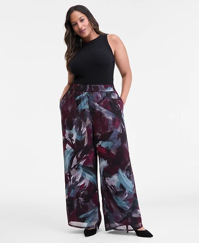 I.n.c. International Concepts Plus Printed Crinkle Chiffon Wide-Leg Pants, Macy's Exclusive