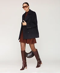 Avec Les Filles Women's Short Double Breasted Wool Pinstripe Coat