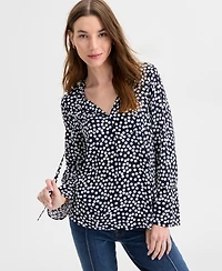 Nautica Jeans Women's Dot Print Tie-Neck Top