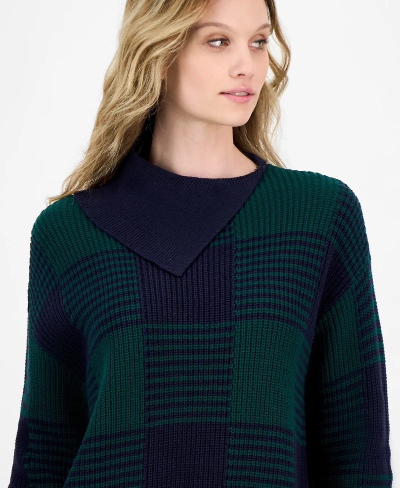 Nautica Jeans Women's Buffalo Plaid Asymmetrical-Neckline Sweater