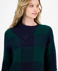 Nautica Jeans Women's Buffalo Plaid Asymmetrical-Neckline Sweater