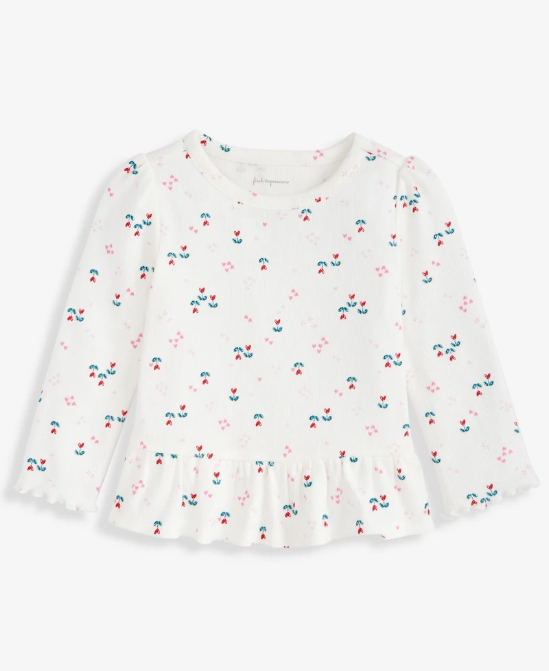First Impressions Baby Girls Long-Sleeve Heart Tulip-Print Rib T-Shirt, Macy's Exclusive