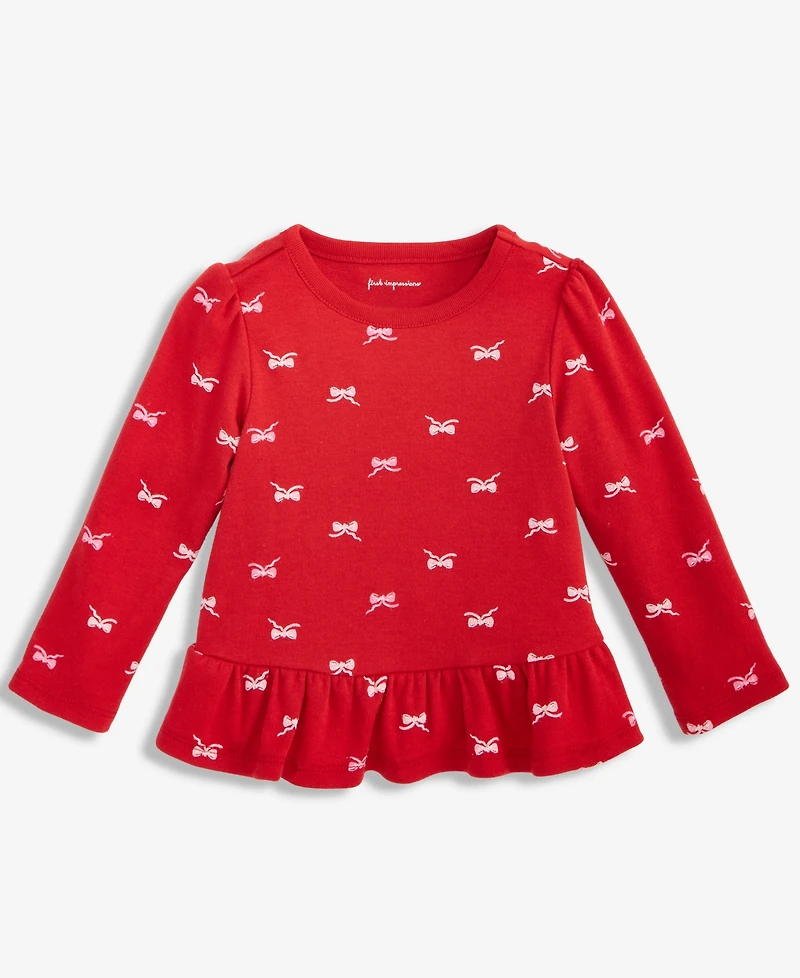 First Impressions Baby Girls Long-Sleeve Fun Bows-Print Jersey T-Shirt, Macy's Exclusive
