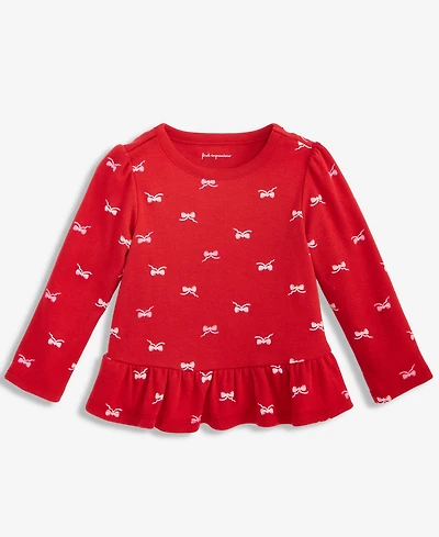 First Impressions Baby Girls Long-Sleeve Fun Bows-Print Jersey T-Shirt, Macy's Exclusive