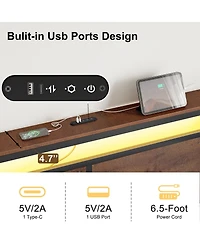 Hausource Modern Queen Bed Frame with Led Headboard, 4 Storage Drawers, No Box Spring Needed