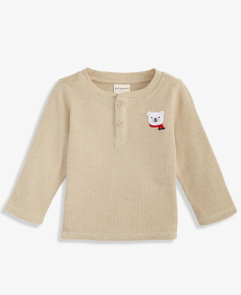 First Impressions Baby Boys Long-Sleeve Polar Bear Waffle Henley T-Shirt, Macy's Exclusive