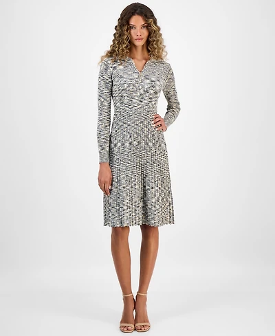 Robbie Bee Women's Spread-Collar Long-Sleeve Dress