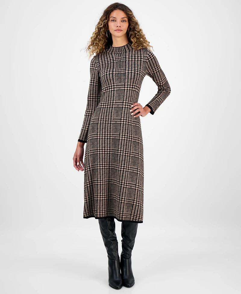 Robbie Bee Women's Printed Long-Sleeve Sweater Dress