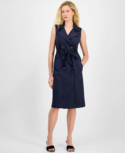 julia jordan Women's Faux-Suede Sash-Belt Notch-Lapel Dress