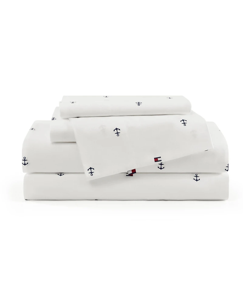 Tommy Hilfiger Printed 200-Thread Count Cotton Percale -Pc. Sheet Set