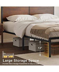 Hausource Vintage Full Size Bed Frame with Storage Led Headboard, No Box Spring Needed