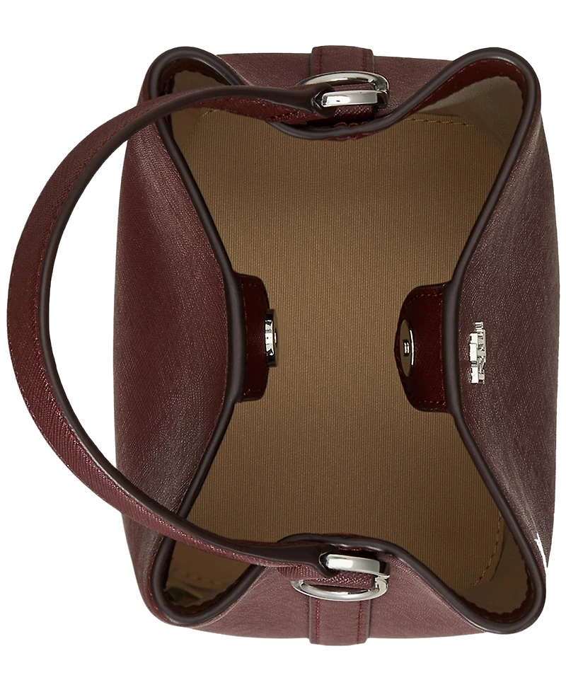 Lauren Ralph Crosshatch Leather Small Reese Bucket Bag
