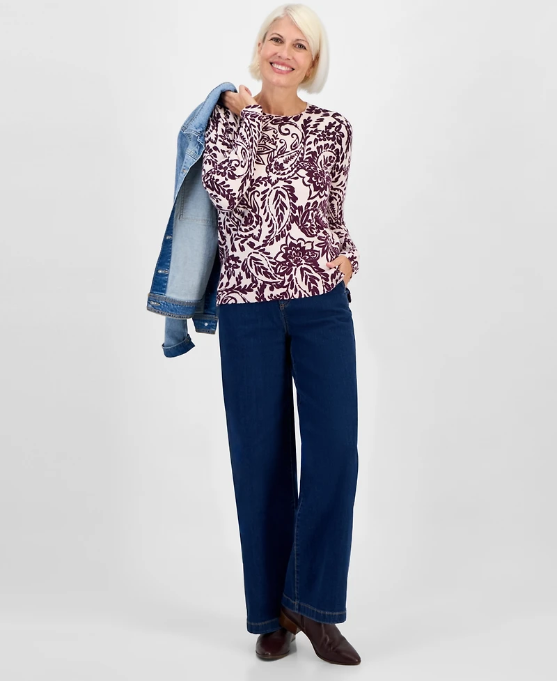 Style & Co Petite Paisley-Print Long-Sleeve Sweater, Macy's Exclusive
