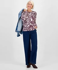 Style & Co Petite Paisley-Print Long-Sleeve Sweater, Macy's Exclusive