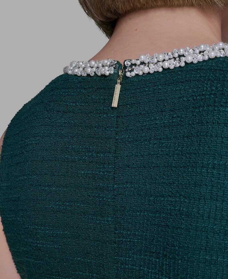 Karl Lagerfeld Paris Women's Embellished Knit Tweed A-line Dress