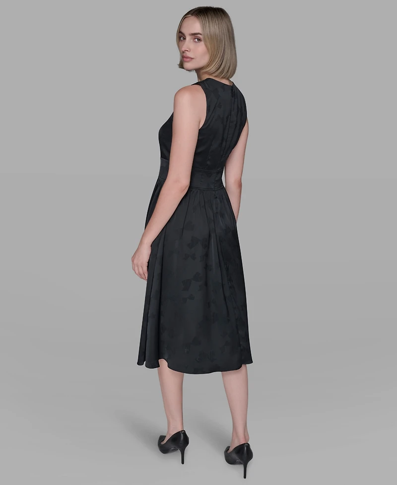 Karl Lagerfeld Paris Women's Embellished Jacquard Fit and Flare Dress