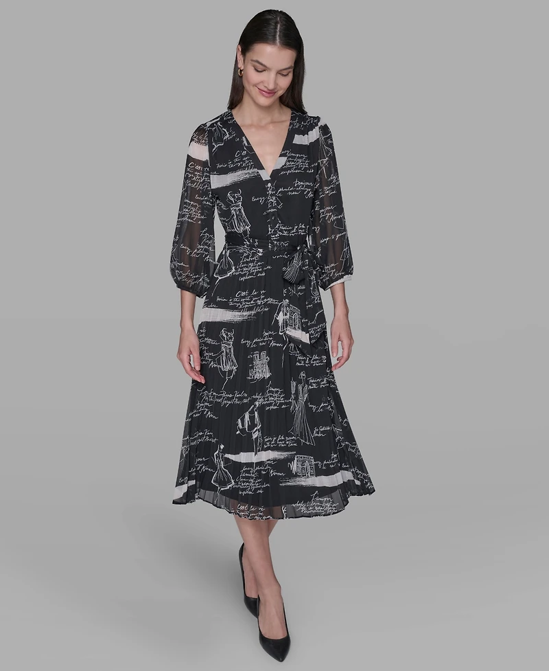 Karl Lagerfeld Paris Women's Surplice Chiffon Shirtdress