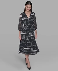 Karl Lagerfeld Paris Women's Surplice Chiffon Shirtdress
