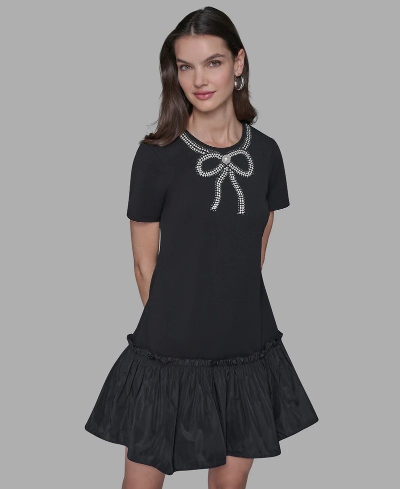 Karl Lagerfeld Paris Women's Embellished Flounce-Hem A-line Dress