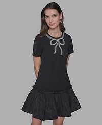 Karl Lagerfeld Paris Women's Embellished Flounce-Hem A-line Dress