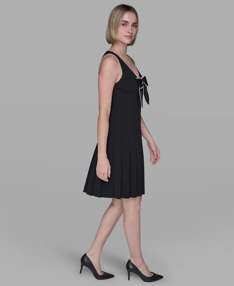 Karl Lagerfeld Paris Women's Embellished Bow A-Line Dress