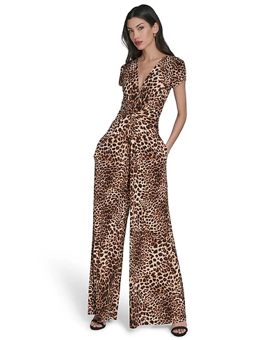 Vince Camuto Women's Printed Twist-Front Wide-Leg Jumpsuit