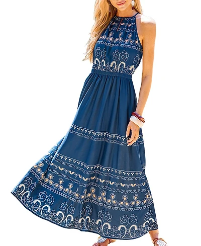 Cupshe Women's Embroidered Halter Maxi Beach Dress
