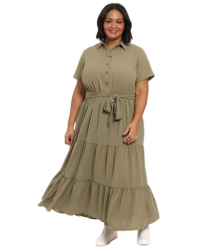 London Times Plus Short Sleeve Tiered Maxi Dress